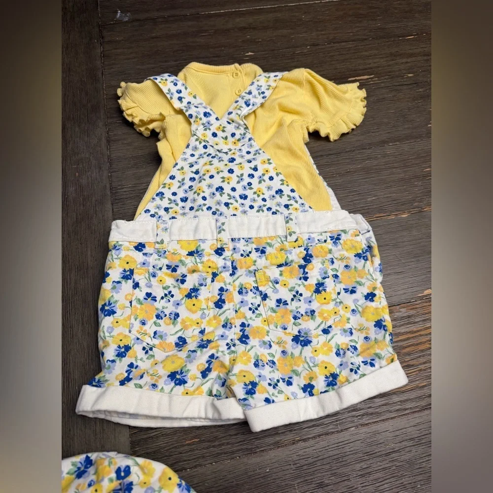 Little Lass 4T Girl’s 3pc Set Floral Spring Easter Sunmer Jumpsuit Shirt Hat